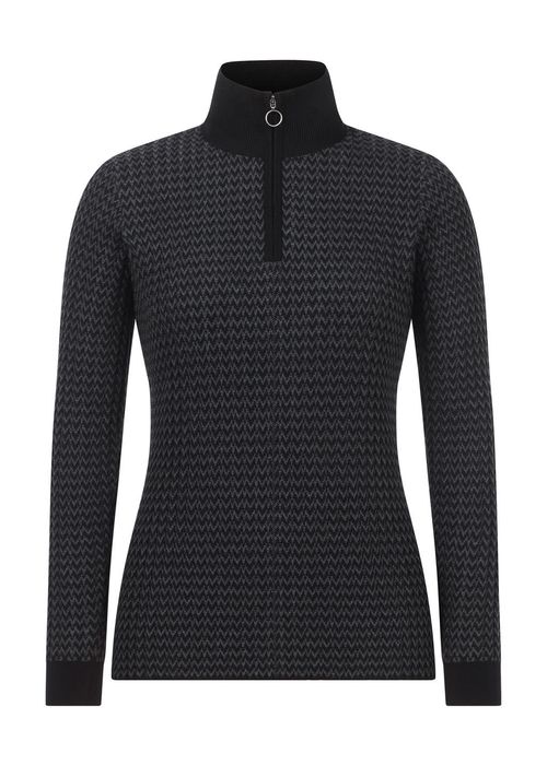 Kerrits Women's Quarter Zip Herringbone Sweater - Black/Charcoal