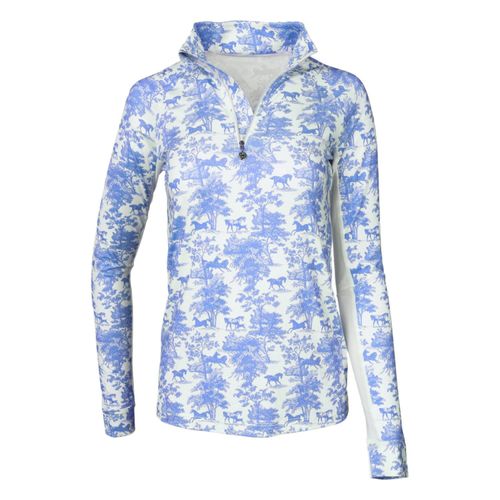 Dapplebay Kids' 1/4 Zip Long Sleeve Shirt - Blue Equestrian Toile
