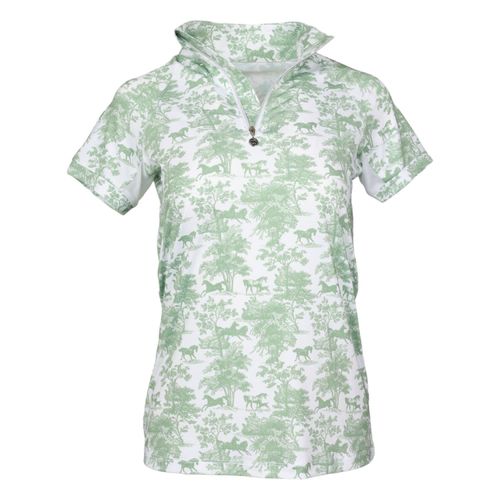 Dapplebay Kids' 1/4 Zip Short Sleeve Shirt - Green Equestrian Toile