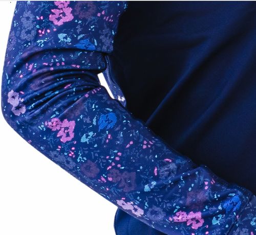 Ovation Kids' 1/4 Zip Long Sleeve Printed Sun Shirt - Navy Mosaic Floral Print