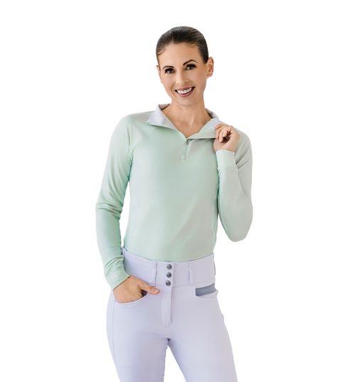 Romfh Women's 1/4 Zip Long Sleeve Print Sun Shirt - Mint/Sage Abstract