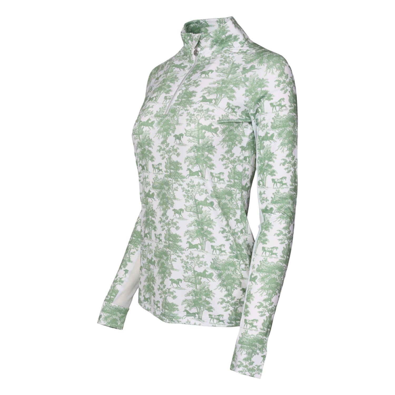 Dapplebay Women's 1/4 Zip Long Sleeve Shirt - Green Equestrian