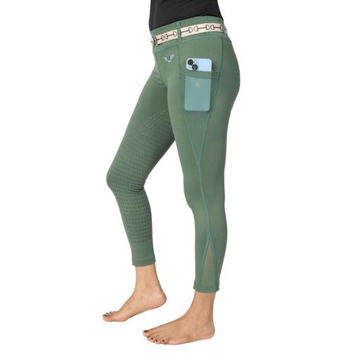TuffRider Kids' Minerva EquiCool Full Seat Tights w/Pocket - Duck Green