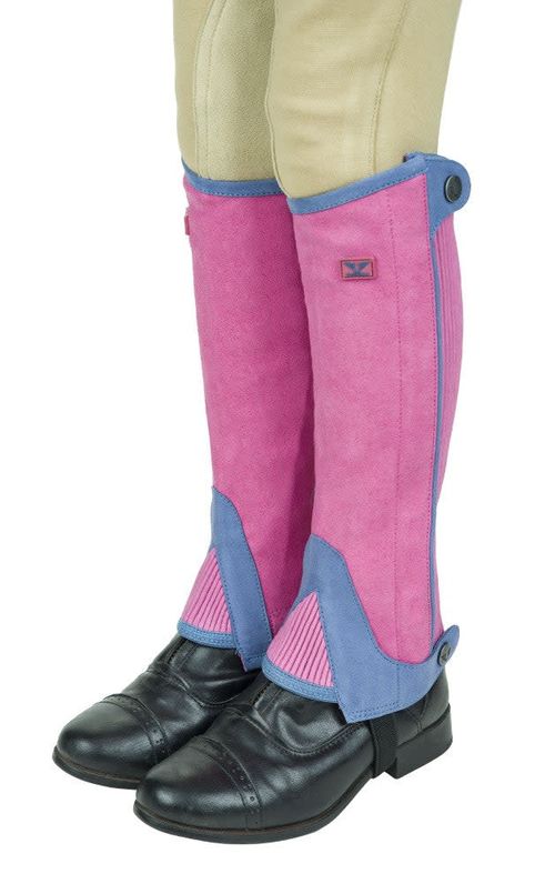 TuffRider Kids' Keeneland Synthetic Half Chaps - Pink/Lt Blue