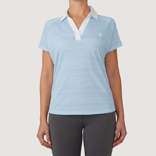 BARGAIN BARN: Romfh Women's Johnny Collar Polo - X Large - Aqua Stripe