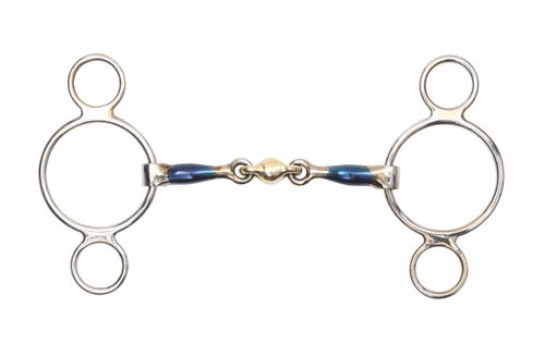 OPENBOX: Shires Two Ring Gag w/Lozenge - 5in - Blue Sweet Iron