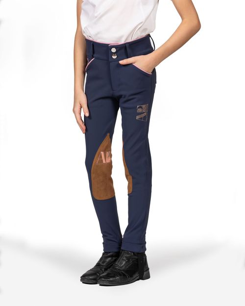 Hassinger Kids' Junior Schooling Jods - Navy/Pink Piping