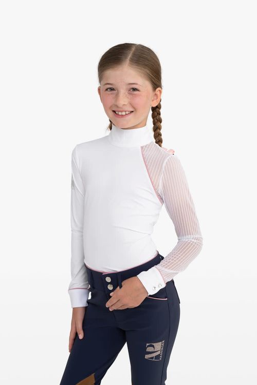 Hassinger Kids' Junior Lollipop Long Sleeve Show Shirt - White/Pink Piping