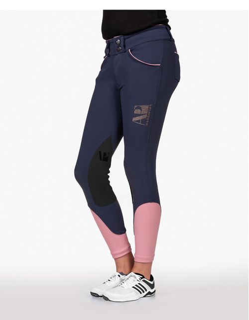 Hassinger Women's Savannah Front Zip Breeches - Navy/Pink Piping