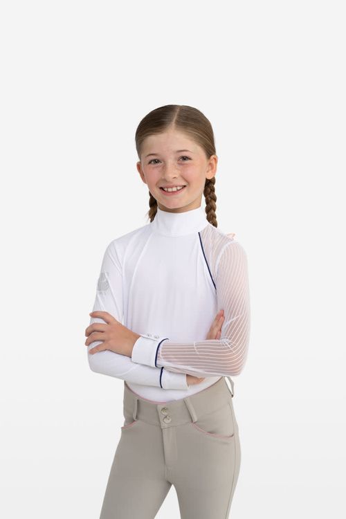 Hassinger Kids' Junior Lollipop Long Sleeve Show Shirt - White/Navy Piping