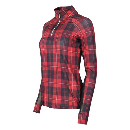 OPENBOX: Dapplebay Women's 1/4 Zip Long Sleeve Shirt - Small - Red Holiday Plaid