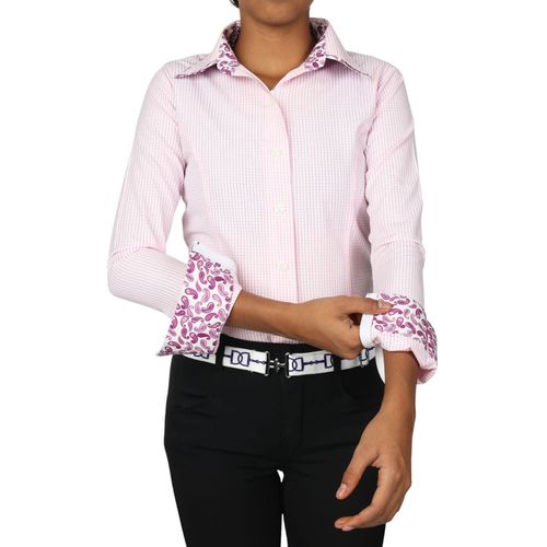 OPENBOX: TuffRider Kids' Adey Girls Double Collar Shirt - Medium - Pink Check