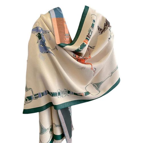 AWST Hunter Horses Acrylic Cashmere Scarf - Beige
