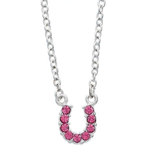 AWST Rhinestone Horseshoe Necklace w/Horse Head Gift Box - Pink
