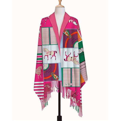 AWST Horses in Blankets Acrylic Cashmere Scarf - Pink Multi