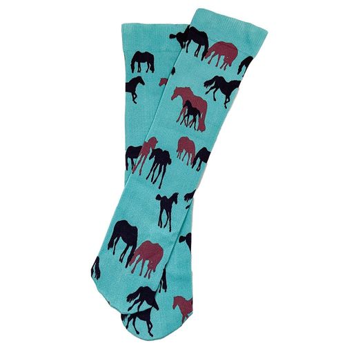 AWST Kids' Lila Horse Socks - Turquoise Mare and Foal