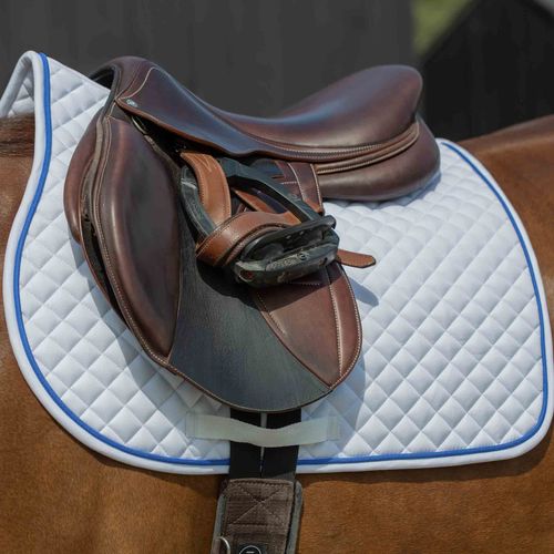 Equinavia Voss Dressage Saddle Pad and Bonnet Set - White/Galaxy Blue