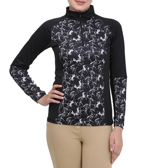 OPENBOX: Equine Couture Women's Linear Horses Sport Shirt - Medium - Black