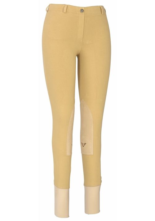 OVERSTOCK: TuffRider Women's Cotton Lowrise Pull-On Knee Patch Breeches - 24 Regular - Light Tan
