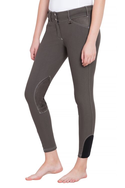 OVERSTOCK: Equine Couture Women's Sportif Natasha Knee Patch Breeches - 24 Regular - Charcoal/White Stitching