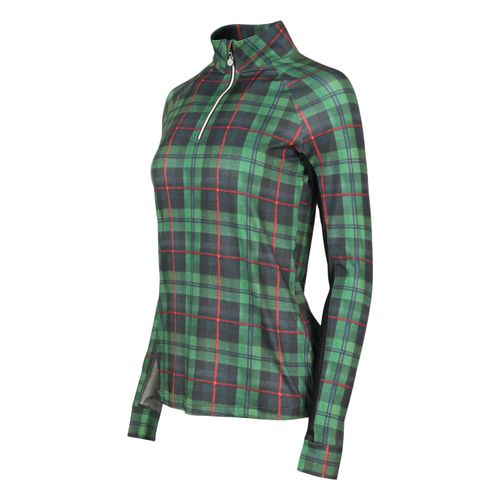 OVERSTOCK: Dapplebay Women's 1/4 Zip Long Sleeve Shirt - Small - Green Holiday Plaid