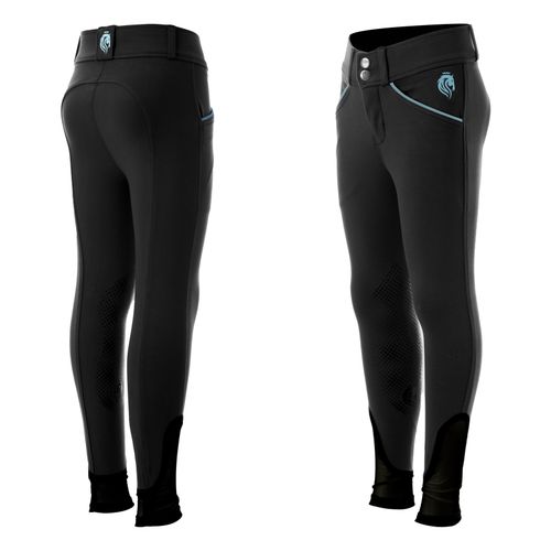 BARGAIN BARN: Equinavia Kids' Greta Silicone Knee Patch Breeches - 16 - Black/Dusty Blue