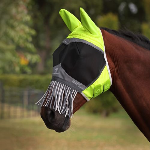 Shires FlyGuard Pro Hi-Viz Fine Mesh Fly Mask w/Ears & Fringe - Yellow