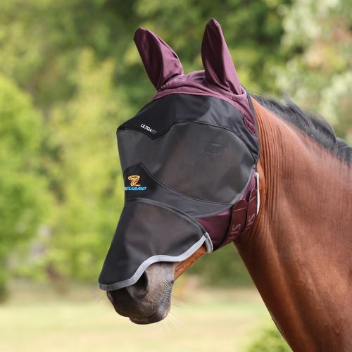 Shires FlyGuard Pro Deluxe Fly Mask w/Ears & Nose - Black Cherry