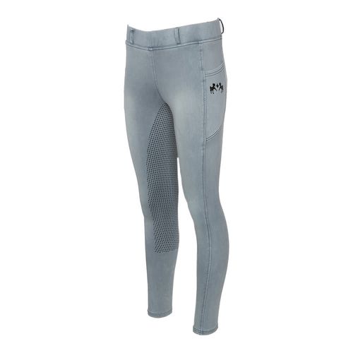 Equine Couture Women's Denim Full Seat Silicon Tights w/Phone Pocket - Light Grey