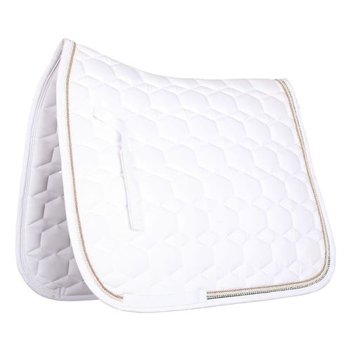 Equine Couture Rhinestone Dressage Saddle Pad - White/Rosegold Metallic