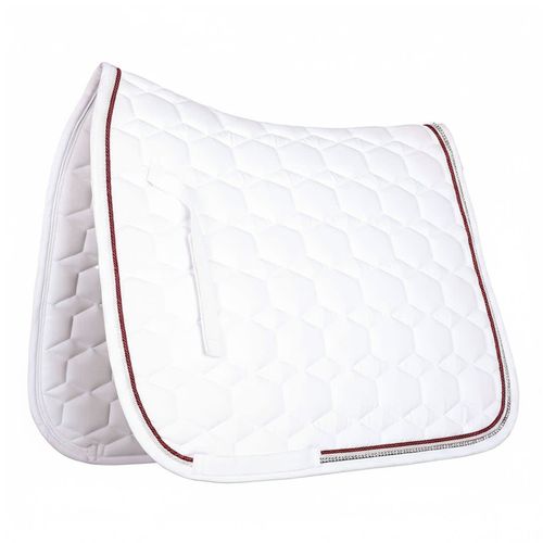 Equine Couture Rhinestone Dressage Saddle Pad - White/Burgundy Metallic