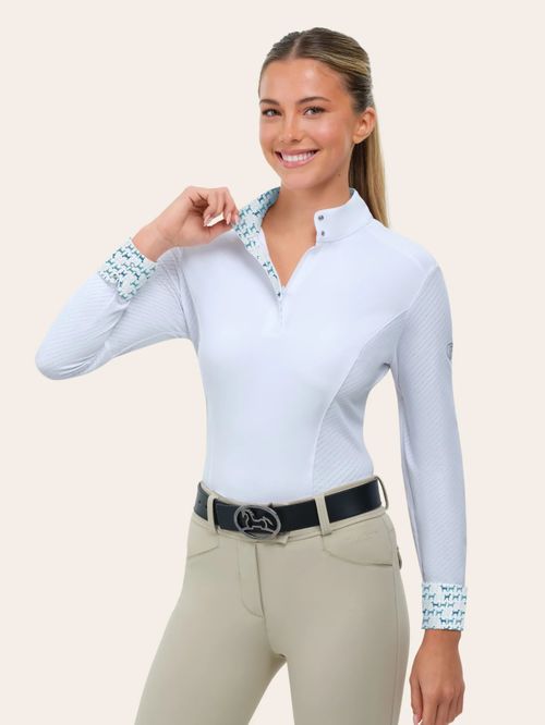 RJ Classics Women's Tori 2.0 Long Sleeve Show Shirt - White/Retro Pups