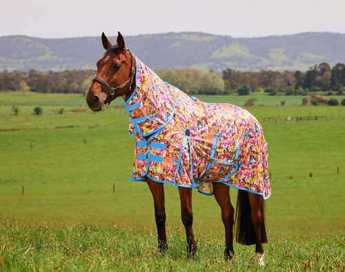 Saxon Mesh w/Belly Wrap Fly Sheet Combo - Technicolour Horses Print