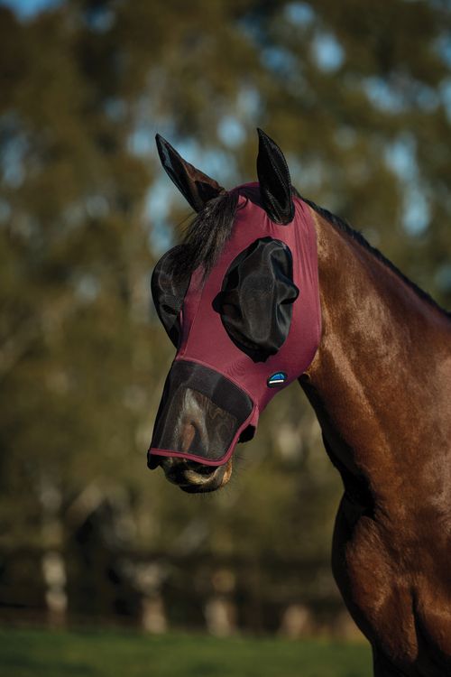 Weatherbeeta Comfitec Luxe Stretch Fly Mask w/Ears & Nose - Burgundy/Black