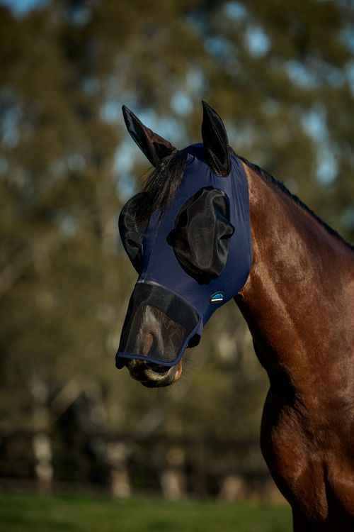 Weatherbeeta Comfitec Luxe Stretch Fly Mask w/Ears & Nose - Navy/Black