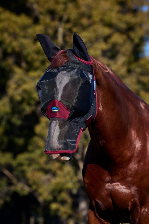 Weatherbeeta Comfitec Fine Mesh Fly Mask w/Ears & Nose - Black/Burgundy