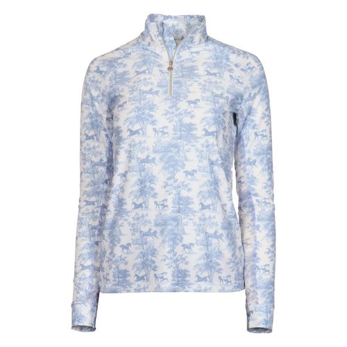 Dapplebay Women's 1/4 Zip Long Sleeve Shirt - Moonrise Equestrian Toile