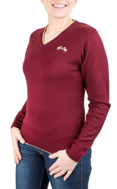 OPENBOX: Equine Couture Women's Morgan V Neck Sweater - Large - Merlot