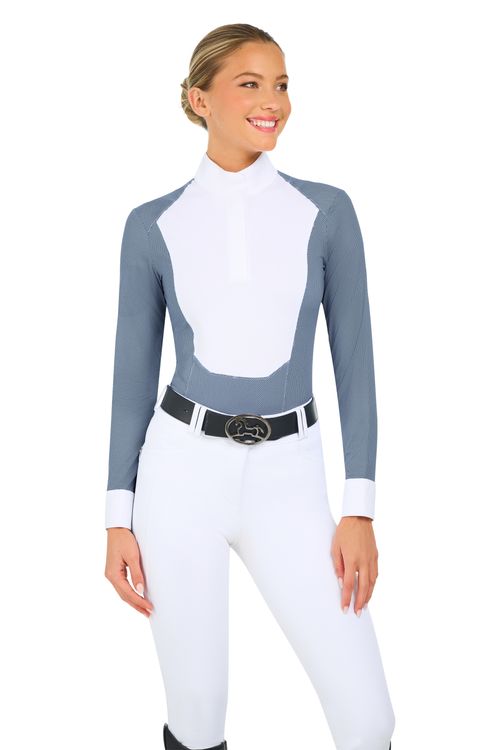 OPENBOX: RJ Classics Women's Liv Long Sleeve Show Shirt - X Large - Blue Petal Dots