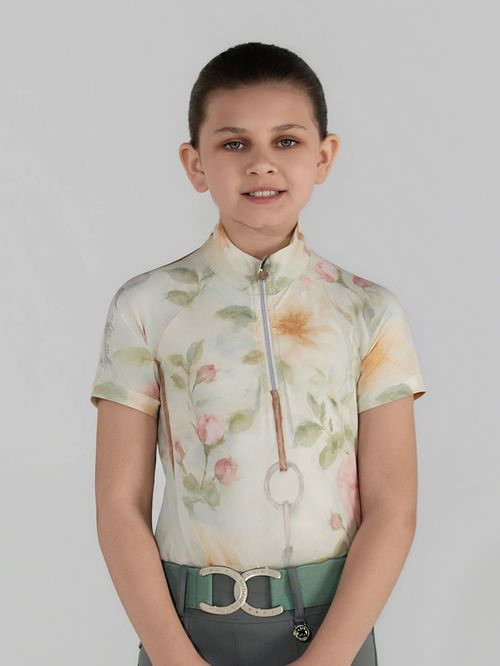 Dapplebay Kids' 1/4 Zip Short Sleeve Riding Top - Vintage Floral