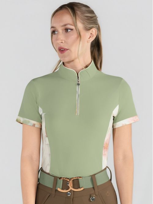 Dapplebay Women's Grace 1/4 Zip Short Sleeve Riding Top - Sage/Vintage Floral