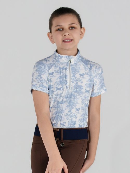 Dapplebay Kids' 1/4 Zip Short Sleeve Shirt - Moonrise Equestrian Toile