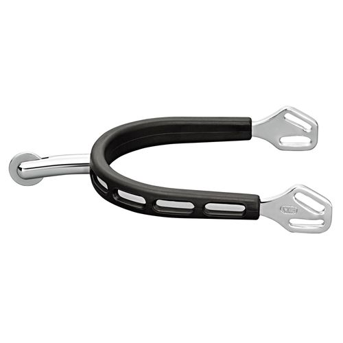 Herm Sprenger 35mm Rounded Neck #6 Rowel Ultra Fit Extra Grip Spurs - Stainless Steel/Black Grip