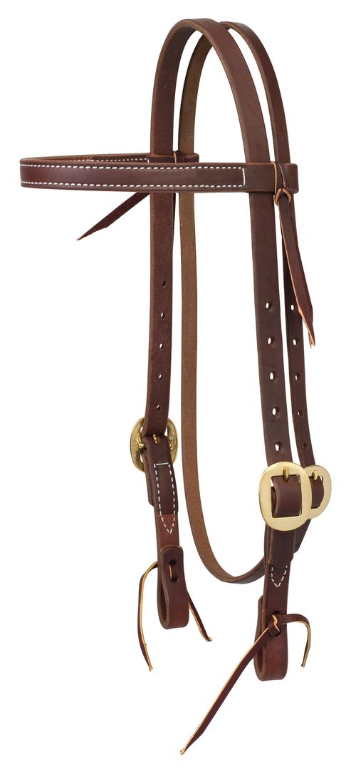 Weaver Working Tack 3/4" Single Ply Browband Headstall - Golden Chestnut/Brass