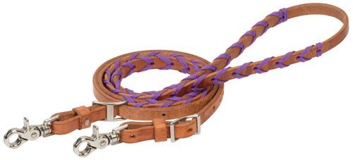 Weaver Laced Barrel Reins w/Poly Shoe Lacing - Purple