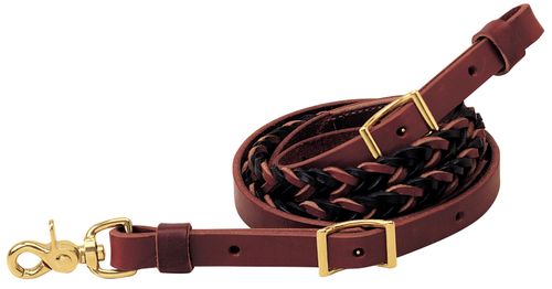 Weaver Two Toned Latigo 5 Plait Roper Reins - Burgundy/Black