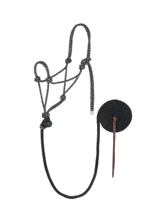 Weaver Diamond Braided Horse Rope Halter w/Lead - Black/Tan/White