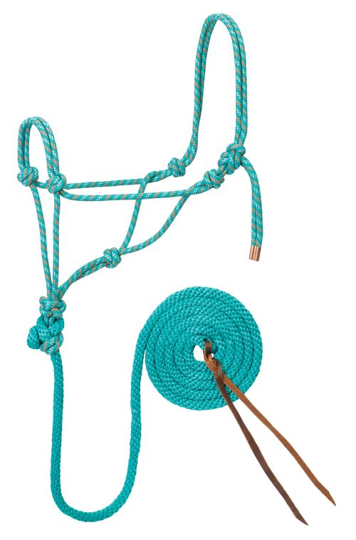 Weaver Diamond Braided Horse Rope Halter w/Lead - Teal/Grey/Orange