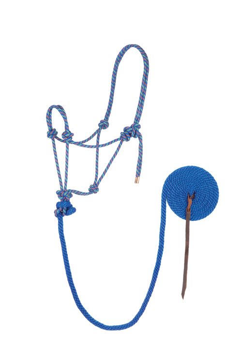 Weaver Diamond Braided Horse Rope Halter w/Lead - Blue/Orange/Lilac