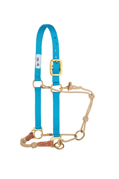 Weaver Kalley Krickeberg Nylon & Rope Horseman's Halter w/Side Ring - Hurricane Blue/Tan